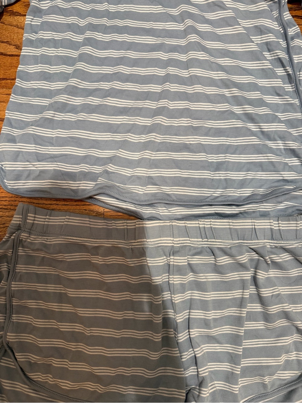 Women's Blue & White Striped Pajama Top and Shorts Set - Picture 2 of 4